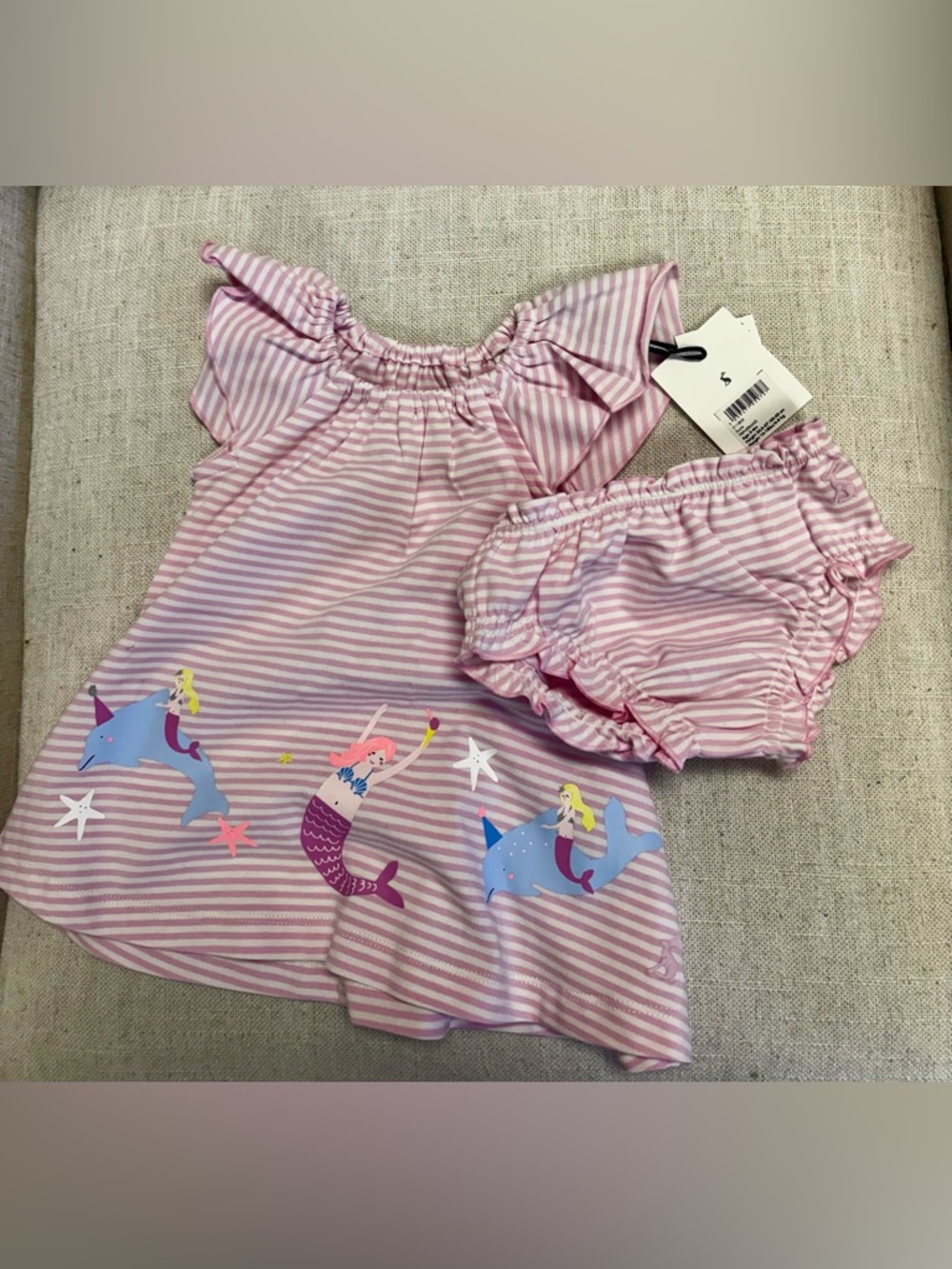 Joules Pink and White Striped Mermaid Top & Bloomers Set